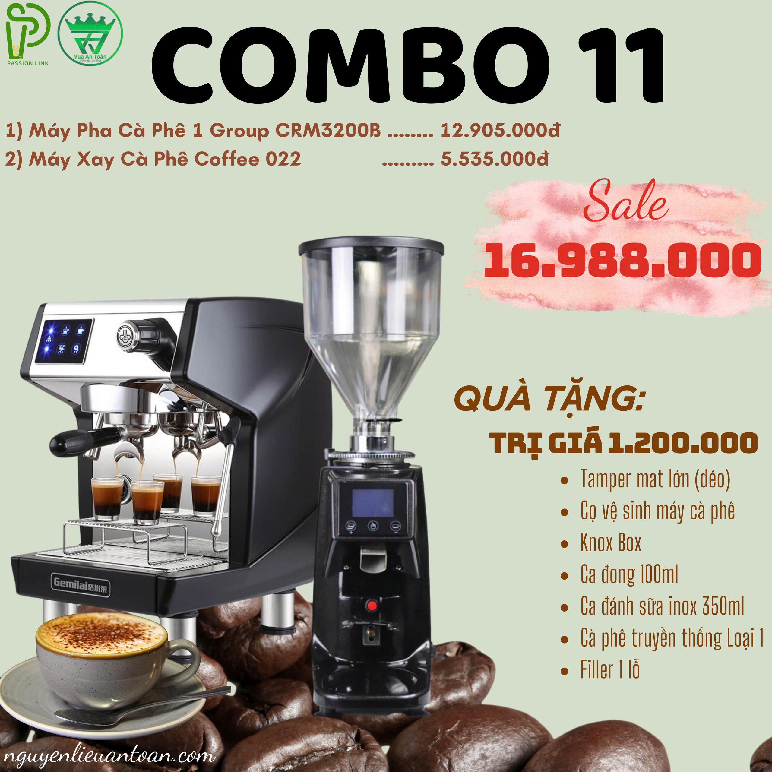 COMBO 11 MÁY PHA CÀ PHÊ 1 GROUP CRM 3200B + MÁY XAY CÀ PHÊ 022