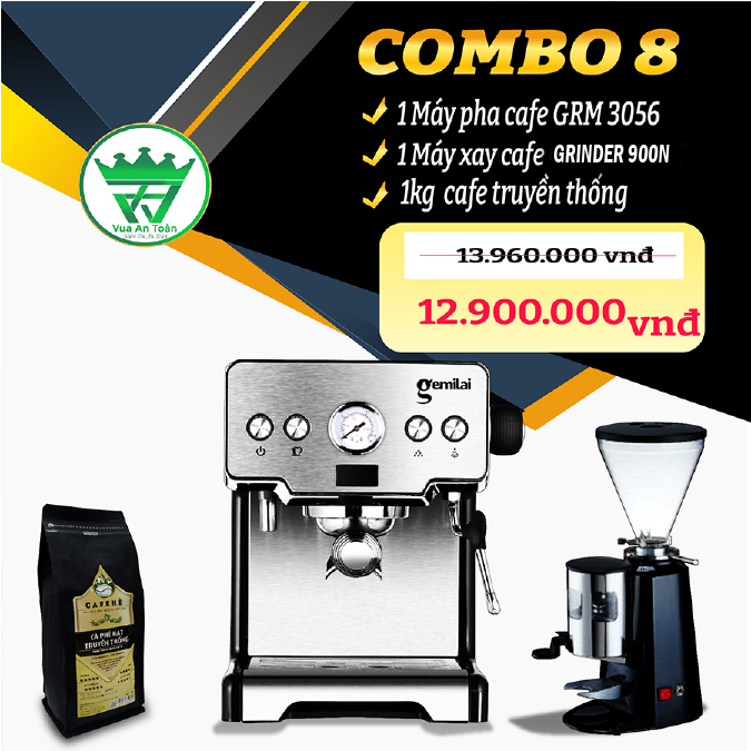 COMBO 8 MÁY PHA CAFE CRM 3065 + MÁY XAY CAFE GINDER